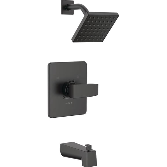 Delta Faucet Modern 14 Series Matte Black Shower Faucet, Tub and Shower Trim Kit with Single-Spray Touch-Clean Black Shower Head