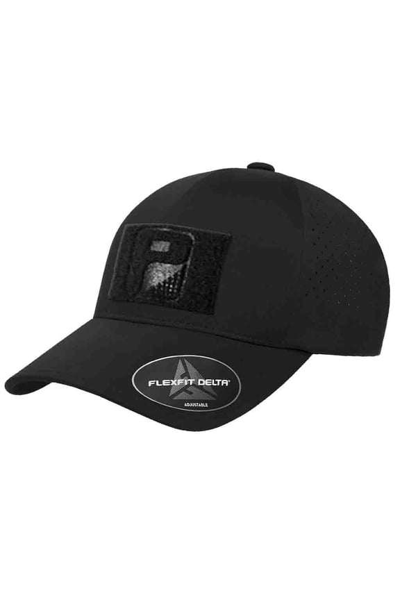 Delta Flexfit + Snapback Hat with Perforation Curved Bill by Pull Patch (Black)
