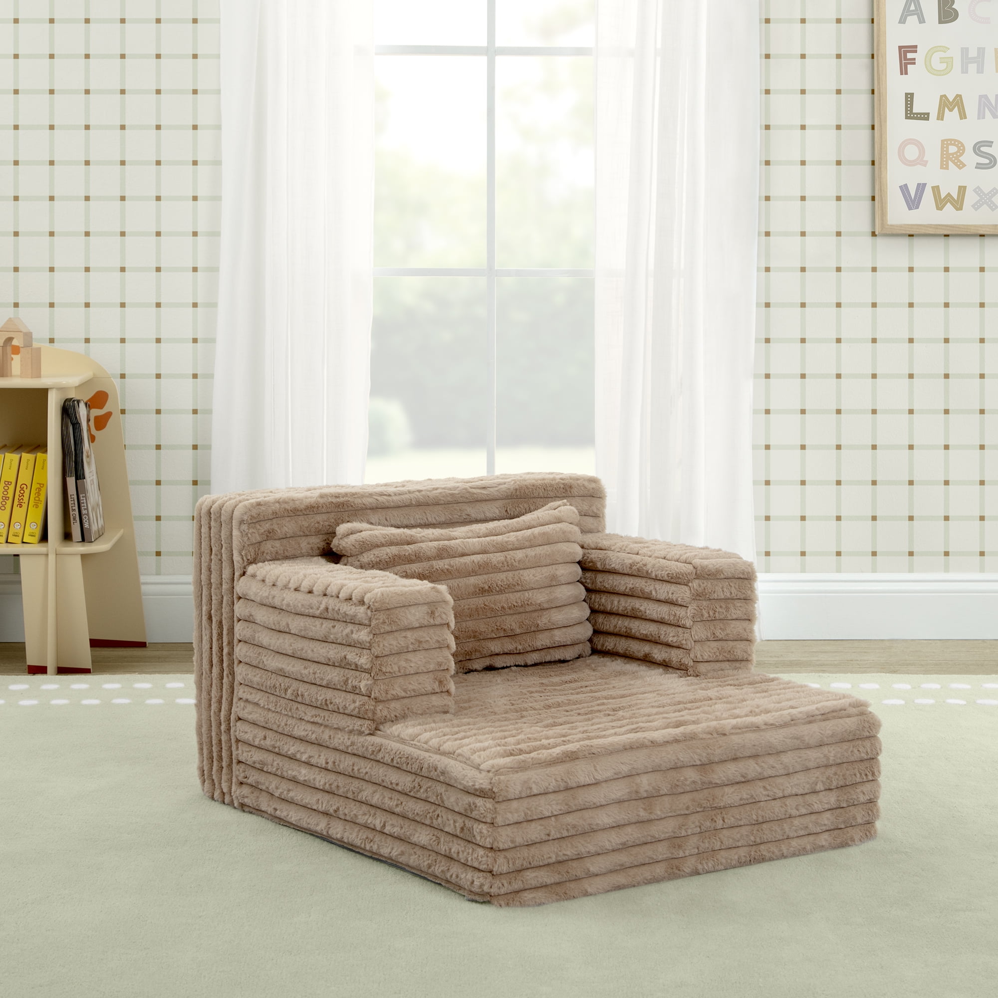 Delta Children Cozee Chaise Bedtime Lounger Chair, Light Tan
