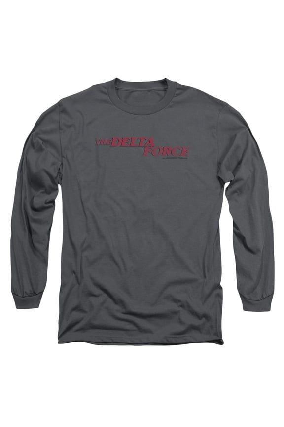 Delta Force Distressed Logo Long Sleeve Adult 18/1 T-Shirt Charcoal
