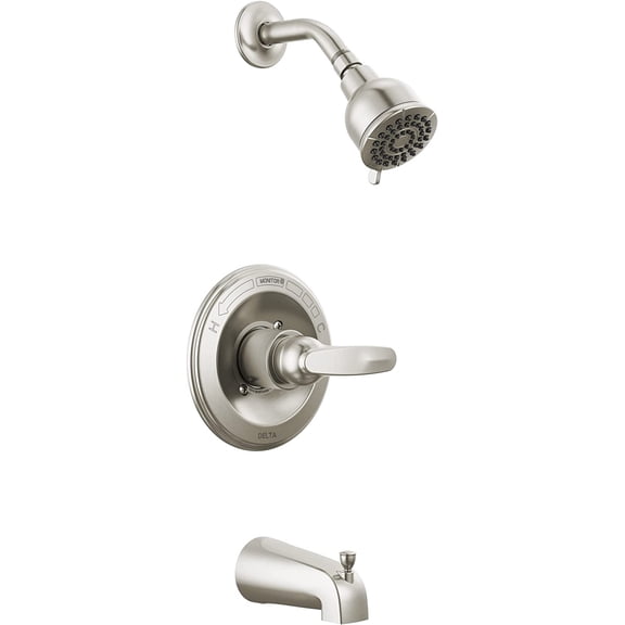 Delta Foundations 13 Series 2-Spray Bathtub and Shower Faucet Set, Brushed Nickel Shower Head and Handle Set, Valve Trim Kit, Stainless BT13410-SS (Valve Not Included)