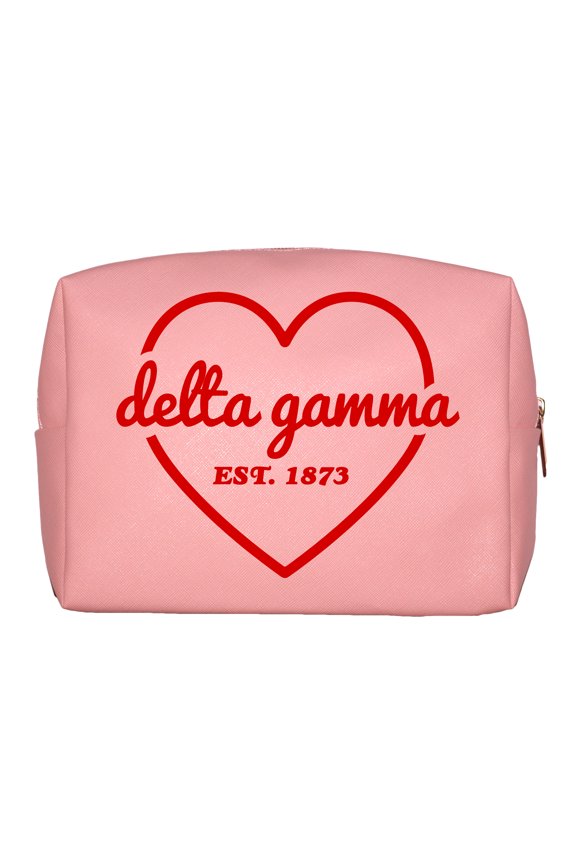 Delta Gamma Makeup Bag Pink With Red Heart PU Leather