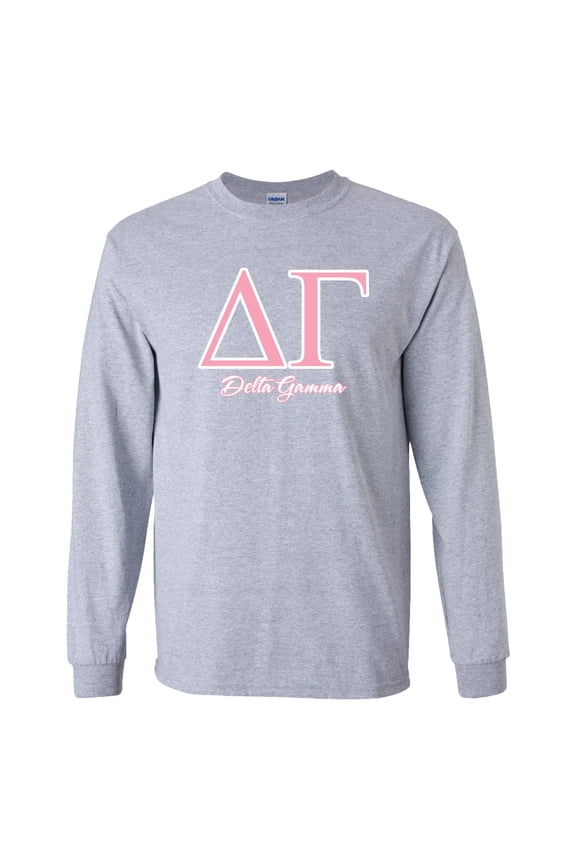 Delta Gamma Pink Greek Letters Long Sleeve T-Shirt – Sports Gray