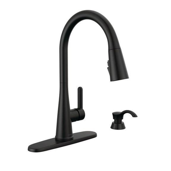 Delta Greydon Single Handle Pull Down Sprayer Kitchen Faucet with ShieldSpray and Soap Dispenser in Matte Black