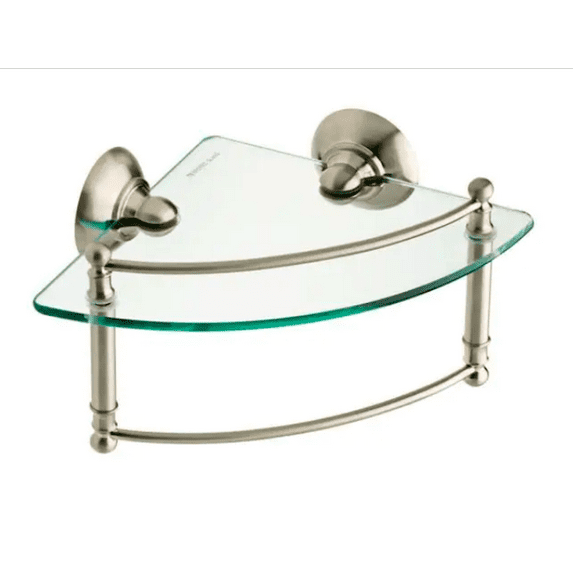 Delta HEXTN16-BN 8" Glass Corner Shelf with Hand Towel Bar Brushed Nickel