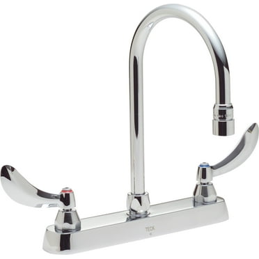 Delta Lead-Free Deck-Mounted Kitchen Faucet With Gooseneck Spout And Wristblade Handles, 8-Inch Center, Chrome-Plated