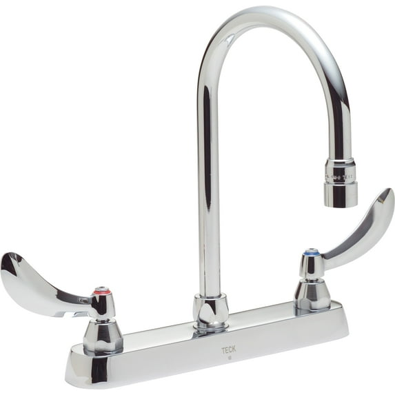 Delta Lead-Free Deck-Mounted Kitchen Faucet With Gooseneck Spout And Wristblade Handles, 8-Inch Center, Chrome-Plated