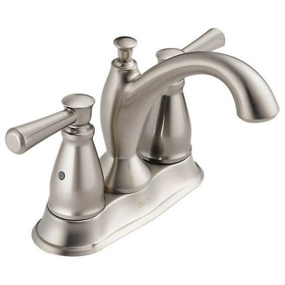 Delta Linden Two Handle Centerset Bathroom Faucet with Metal Drain Assembly in Stainless 2593-SSMPU-DST