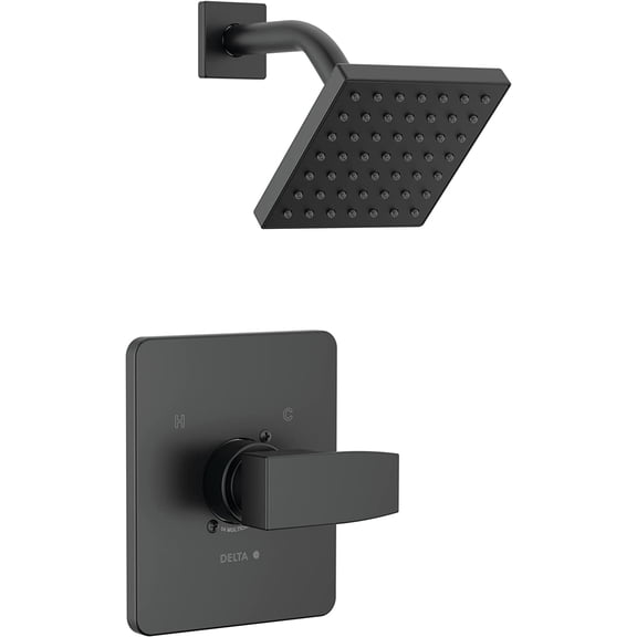 Delta Modern 14 Series Shower Faucet Set, Matte Black Shower Head and Handle Set, Valve Trim Kit, Matte Black T14267-BL-PP (Valve Not Included)