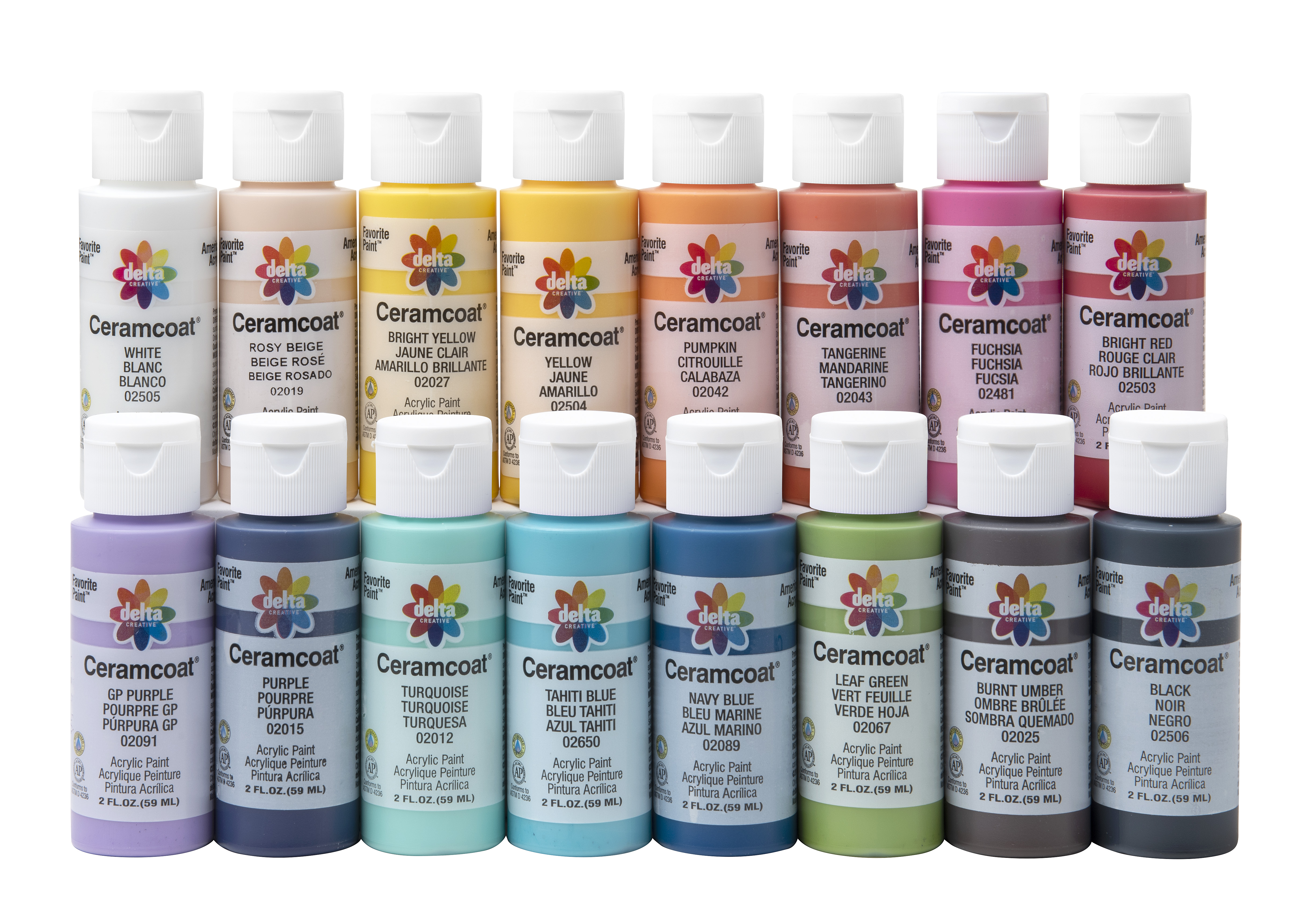 Delta Creative Ceramcoat Acrylic Paint Set in 16 Assorted Colors, 2oz