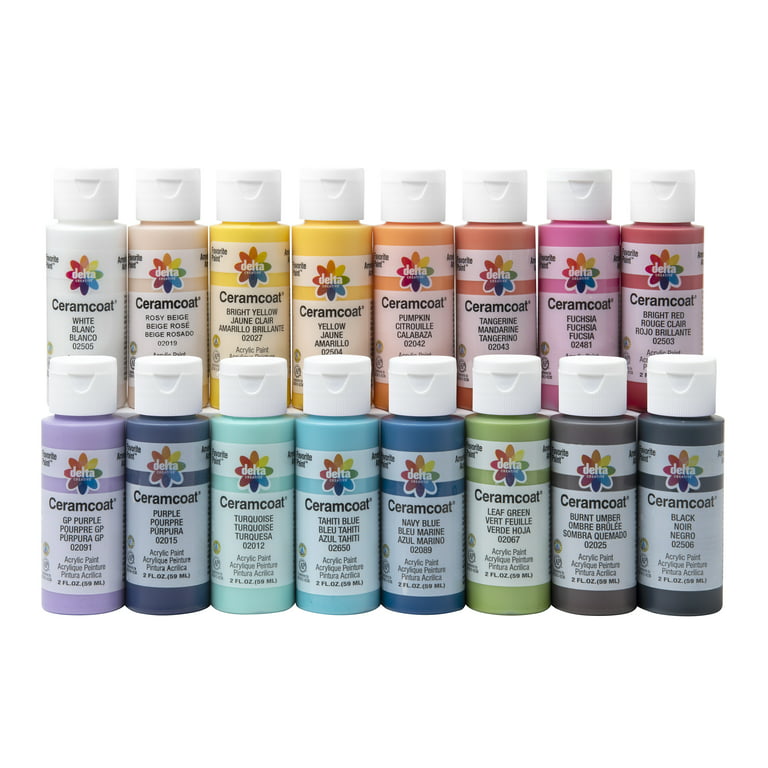 Delta Creative Ceramcoat Acrylic Paint Set in 16 Assorted Colors, 2oz