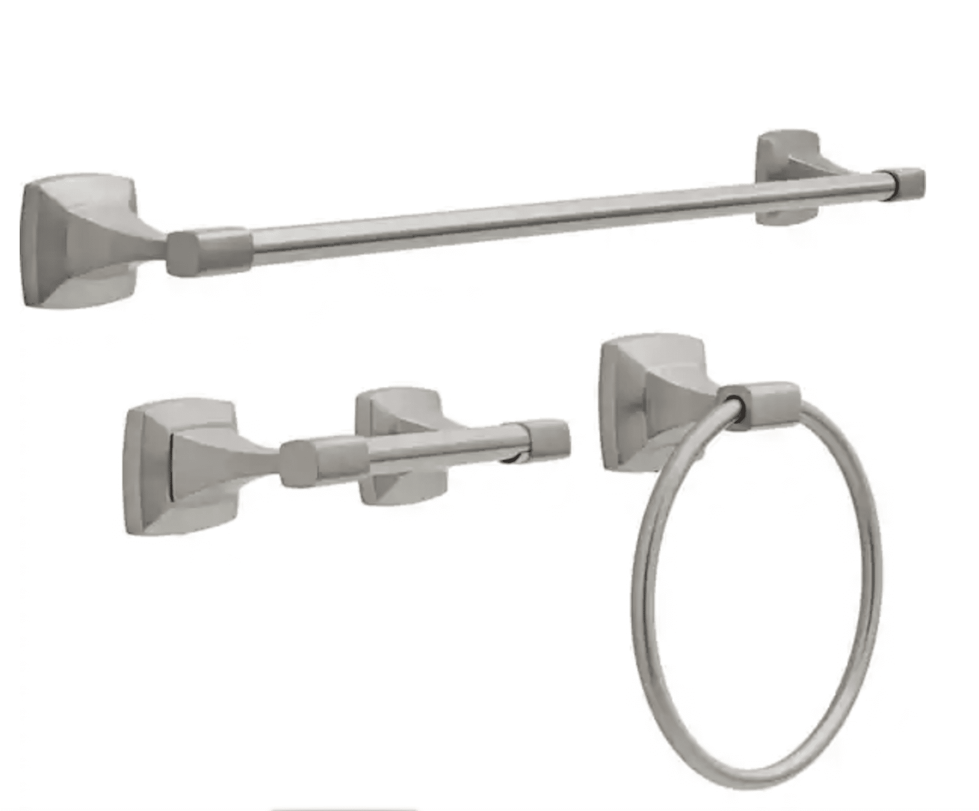 Brushed Nickel 3-Piece Bathroom Hardware Set with 24" Towel Bar