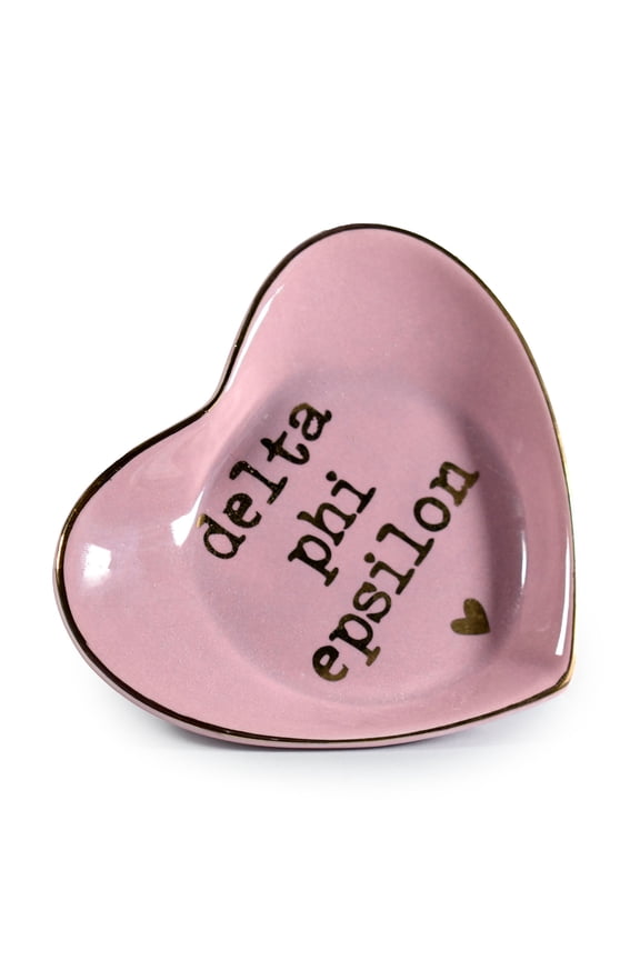 Delta Phi Epsilon Jewelry Dish - Heart-Shaped High-gloss finish Ceramic tray with Gold Detailing, Multi-Function Ceramic Ring Dish for Home or Office, Ideal for Jewelry and Keys