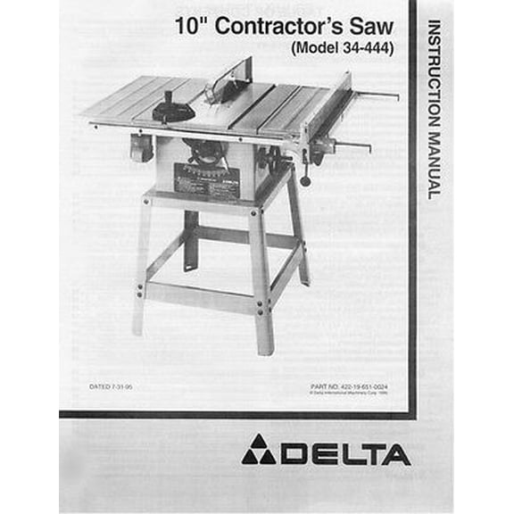 Delta Rockwell 10" Contractor's Saw Model 34-444 Instruction Manual REPRINT