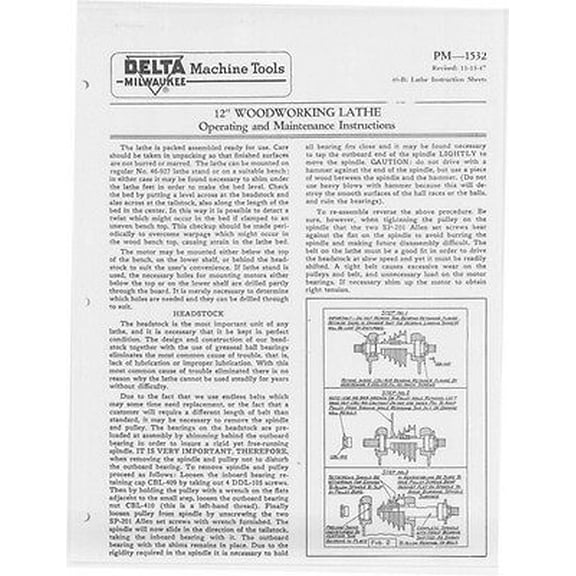 Instruction Manual ONLY for Delta Rockwell 12" Woodworking Lathe Instructions REPRINT