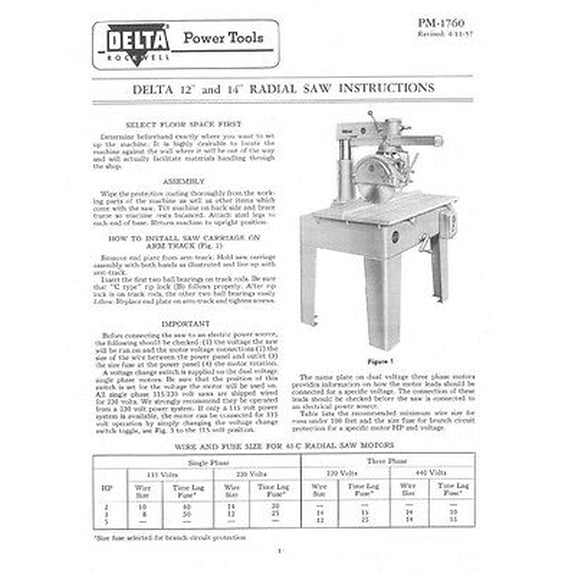 Instruction Manual ONLY for Delta Rockwell 12" and 14" Radial Saw Instructions 1 REPRINT