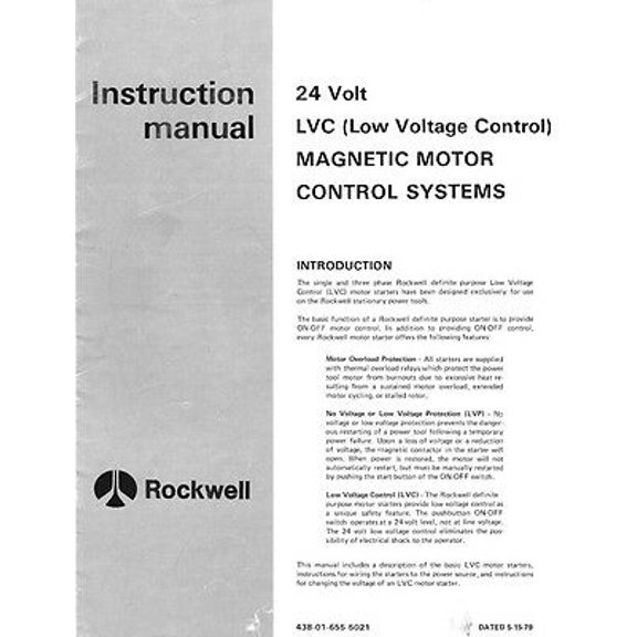 Delta Rockwell 24v LVC Magnetic Motor Control Systems Instructions REPRINT