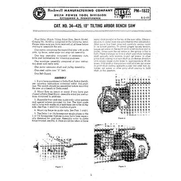 Delta Rockwell 34-425 10" Tilting Arbor Bench Saw Instruction Manual REPRINT