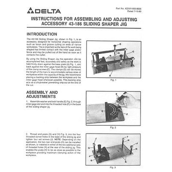 Delta Rockwell Assembly and Adjusting 43-186 Sliding Shaper Jig Instructions REPRINT