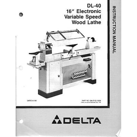 Delta Rockwell DL-40 16" Electronic Variable Speed Wood Lathe Instructions REPRINT