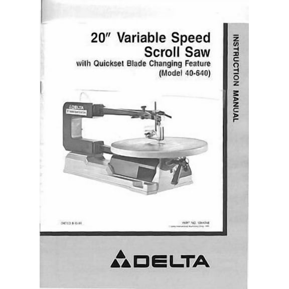 Delta Rockwell No. 40-640 20" Variable Speed Scroll Saw Instructions REPRINT