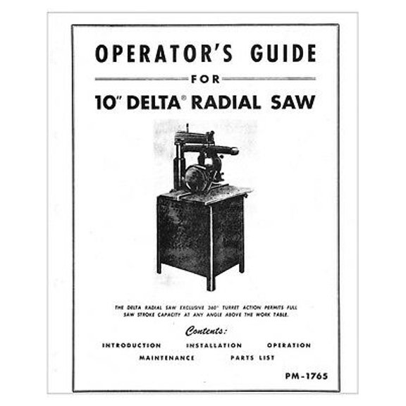 Instruction Manual ONLY for Delta Rockwell Operator's Guide for 10" Radial Saw Instructions REPRINT