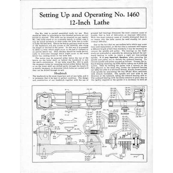 Delta Rockwell Setting Up and Operating No 1460 12 Inch Lathe Instructions REPRINT