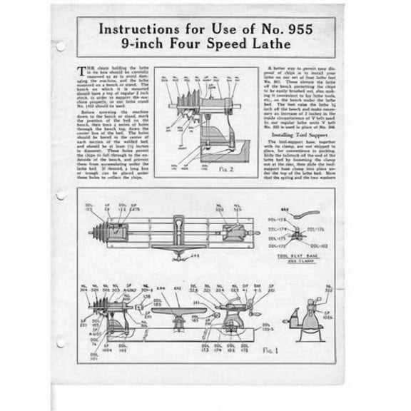 Delta Rockwell for Use of No. 955 9-inch Four Speed Lathe Instructions REPRINT