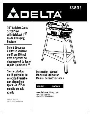Delta SS350LS 16" Variable Speed Scroll Saw Instruction Manual REPRINT