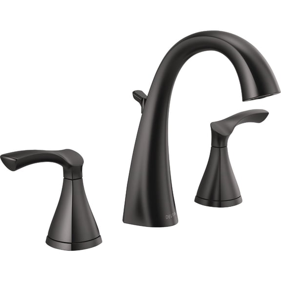 Delta Sandover Matte Black 2-Handle Widespread WaterSense Bathroom Sink Faucet with Drain