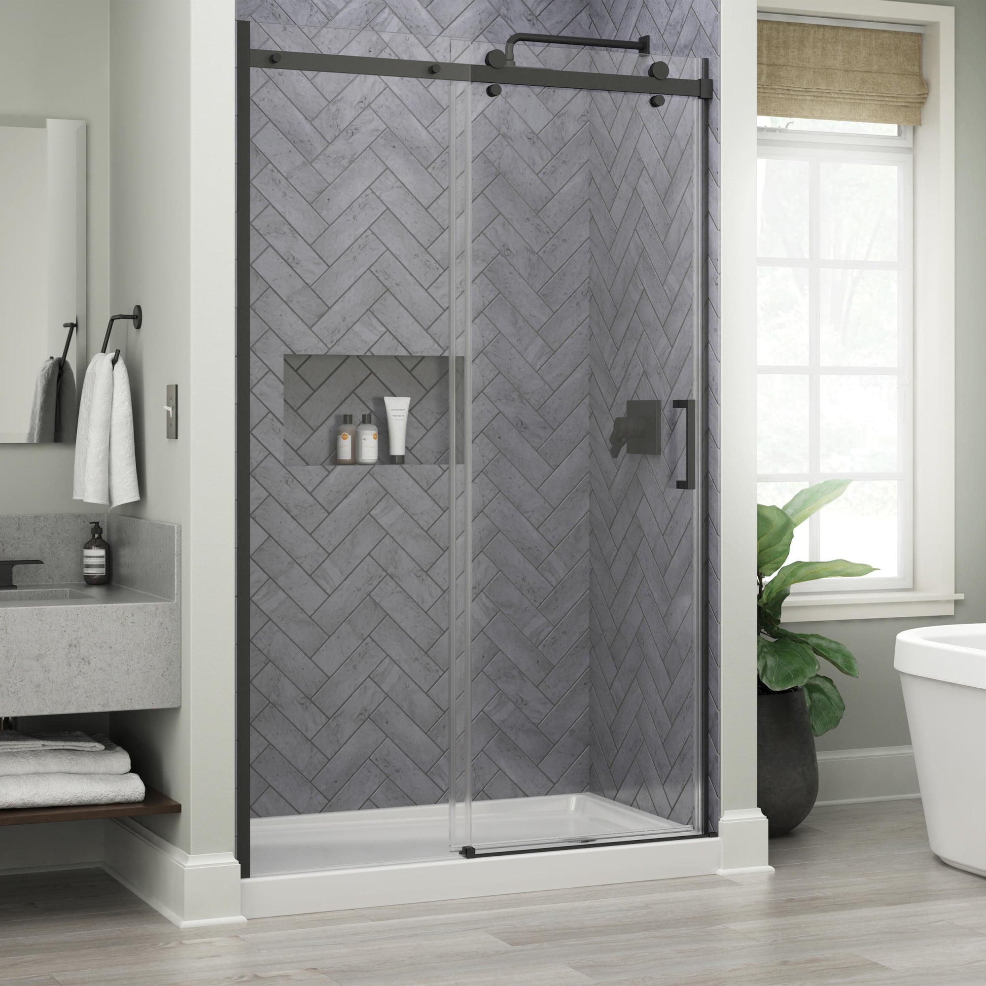 Delta Commix 76" x 48" Frameless Sliding Shower Door in Matte Black