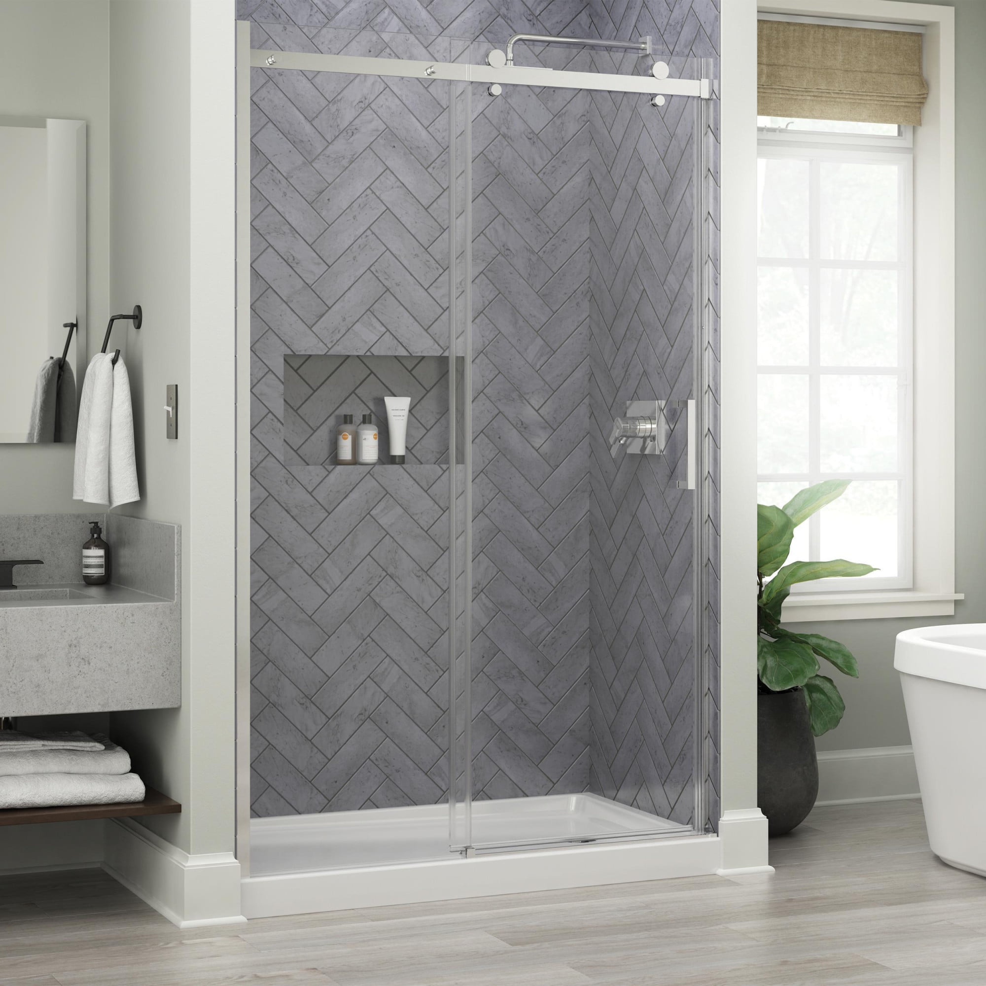 Delta 76" x 48" Frameless Chrome Sliding Shower Door