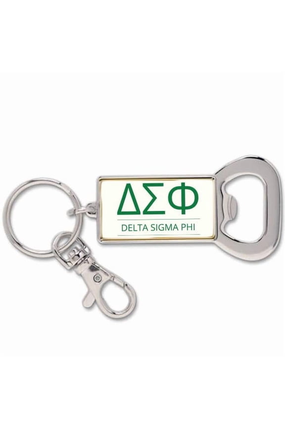 Delta Sigma Phi Fraternity Keychain - Flat Bottle Opener with Greek Letters and Fraternity Name in Official Colors, Delta Sigma Phi Keyring