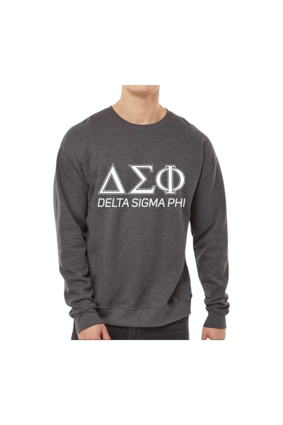 Delta Sigma Phi Sweatshirt, Crewneck Sweatshirt with Varsity Greek Letters Design - Size Medium