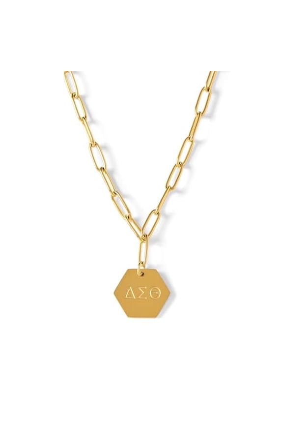 Delta Sigma Theta Necklace, 18k Gold Plated Paperclip Style Chain with Sorority Letters Pendant