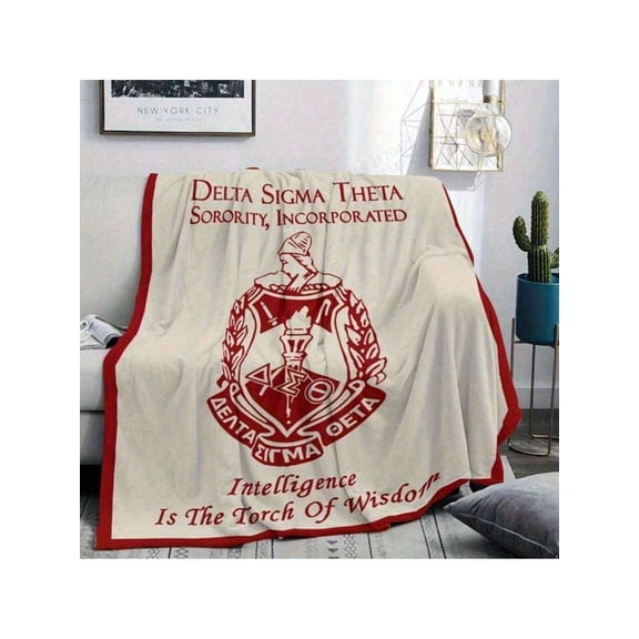 Delta Sigma Theta Sisterhood Flannel Blanket - Red & White Greek Letters Badge Design, All-Season Soft Polyester Shawl Gift for Sisters, Durable Fraternity Decor