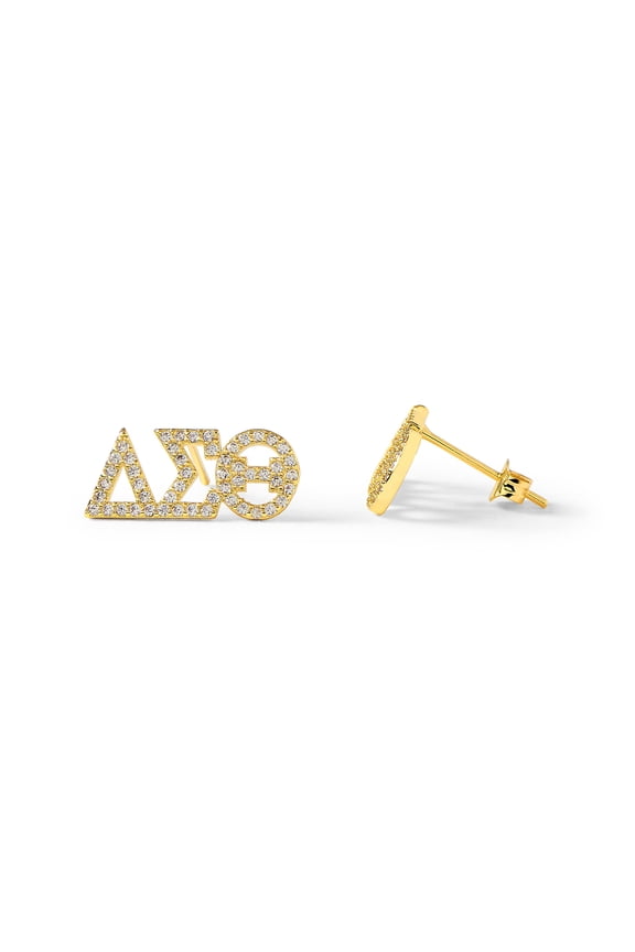 Delta Sigma Theta Stud, Cubic Zirconia Earrings, 18K PVD Gold Coating