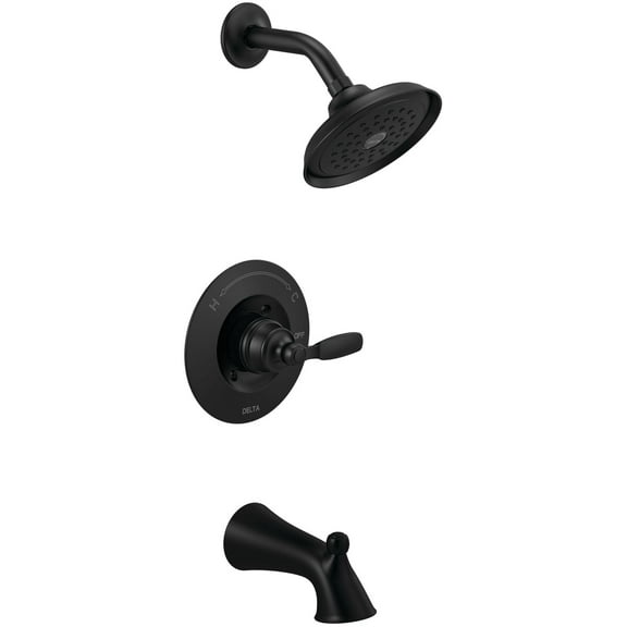 Delta T14432 Woodhurst Black Round 1 Handle Tub And Shower Trim Package