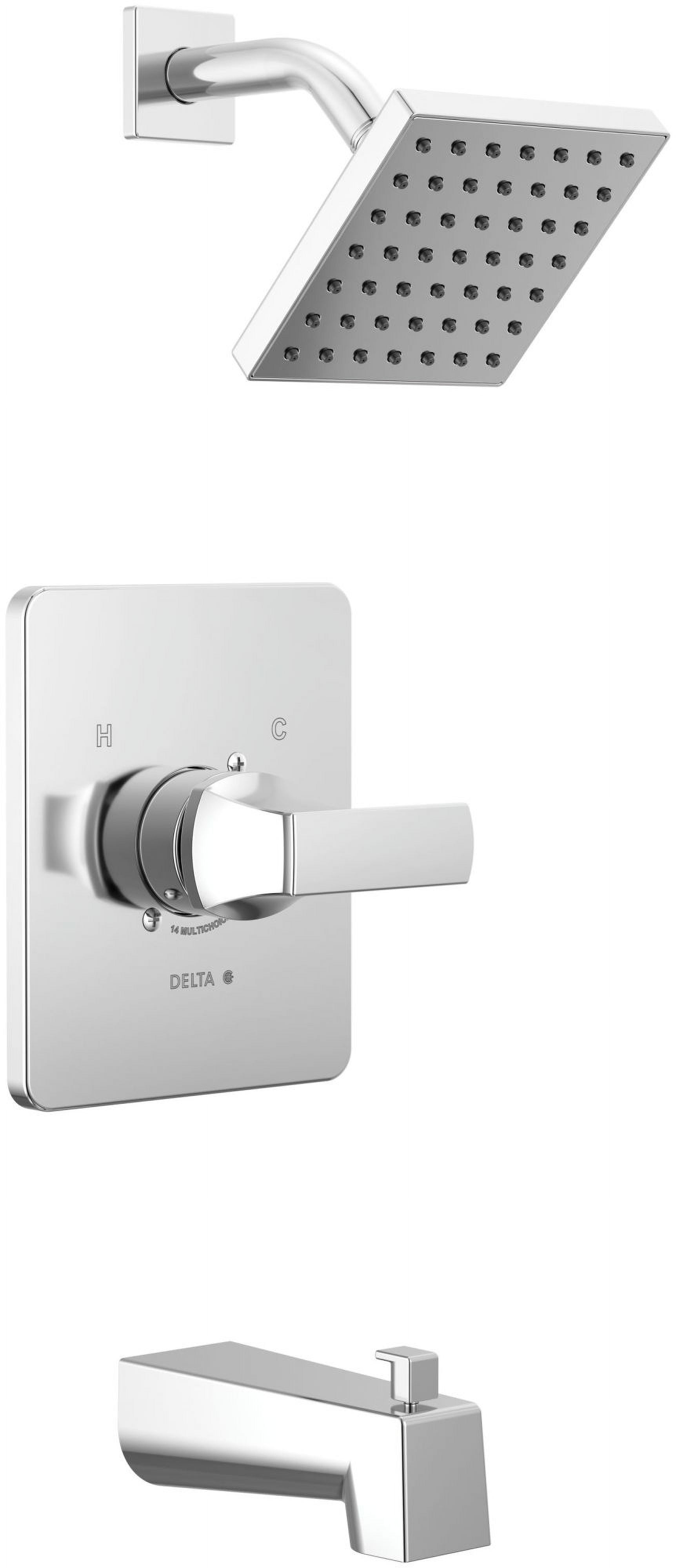 Chrome Square Multi-Head Wall Mounted Tub and Shower Faucet Set
