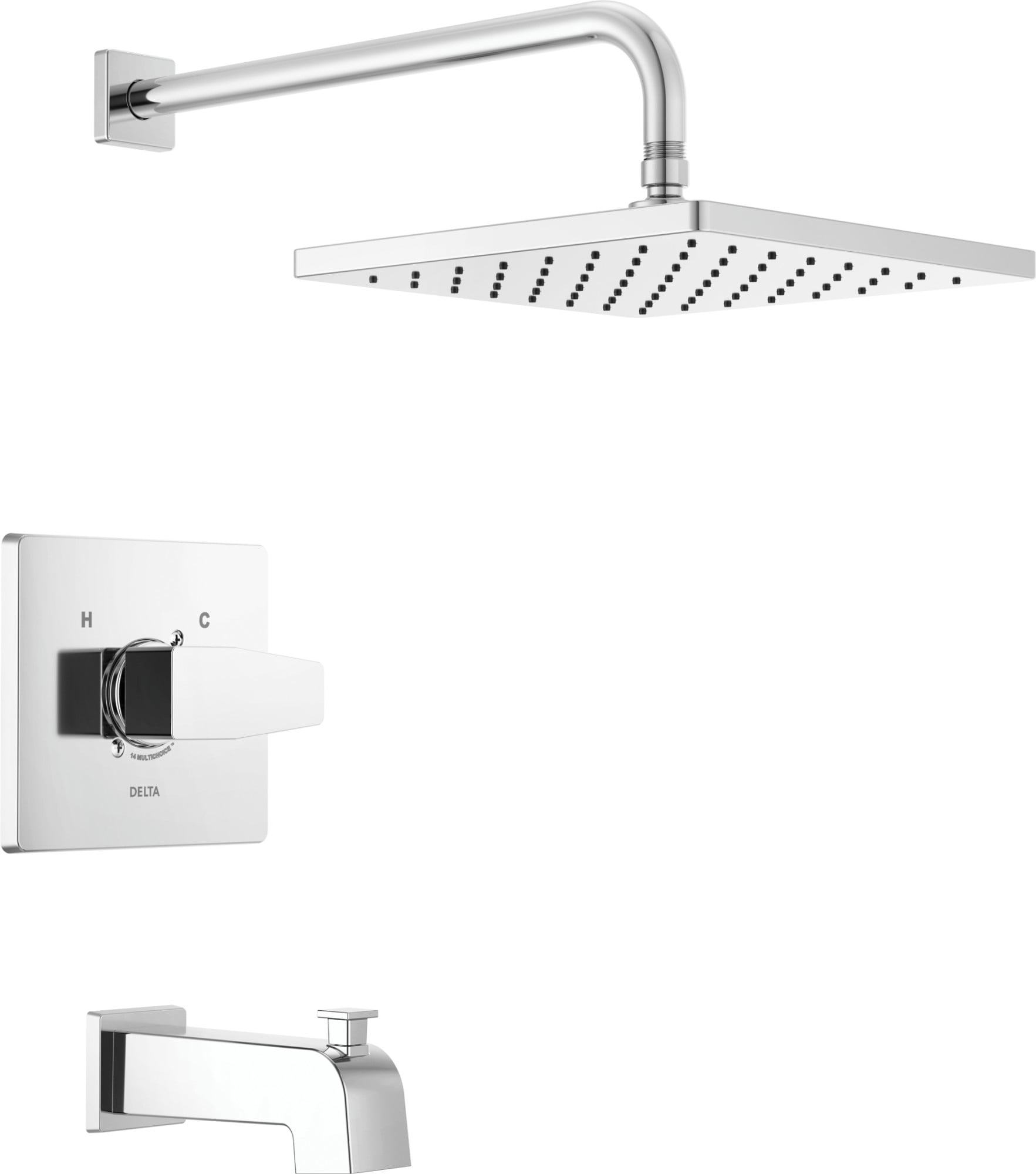 Chrome Square Multi-Head Rain Shower and Tub Faucet Set