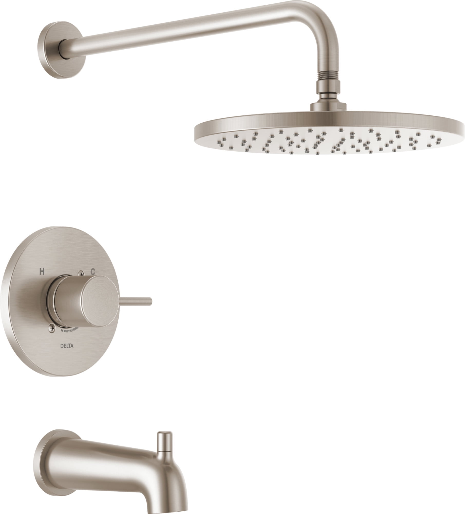 Brushed Nickel Modern Raincan Tub and Shower Faucet Set