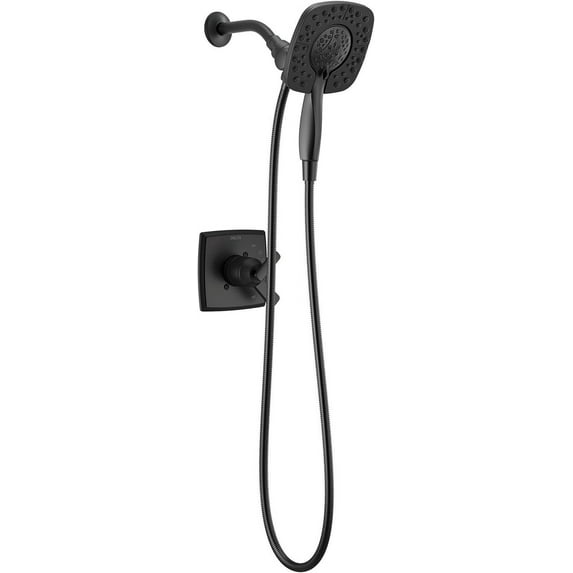 Delta Faucet Ashlyn 17 Series Dual-Handle Delta Shower Trim Kit with In2ition 2-in-1 Shower Head with Handheld Spray, Matte Black Shower Fixture, Matte Black T17264-BL-I Valve Not Included