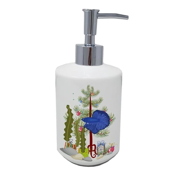 Delta Tail Betta Fish Merry Christmas Ceramic Soap Dispenser