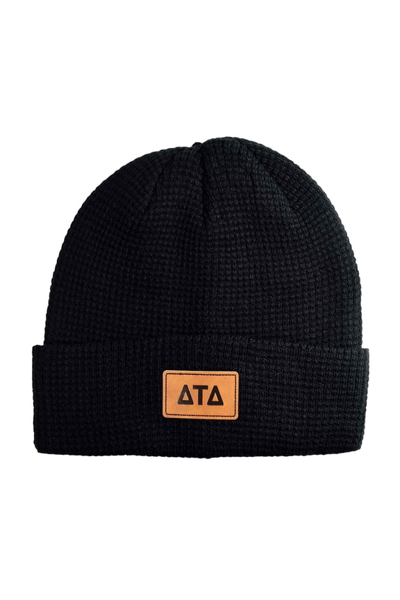 Delta Tau Delta Fraternity Hat, Black Winter Beanie Hat with Greek Letters Patch