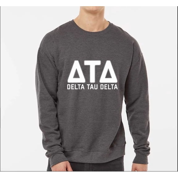 Delta Tau Delta Sweatshirt, Crewneck Sweatshirt with Varsity Greek Letters Design - Size Medium