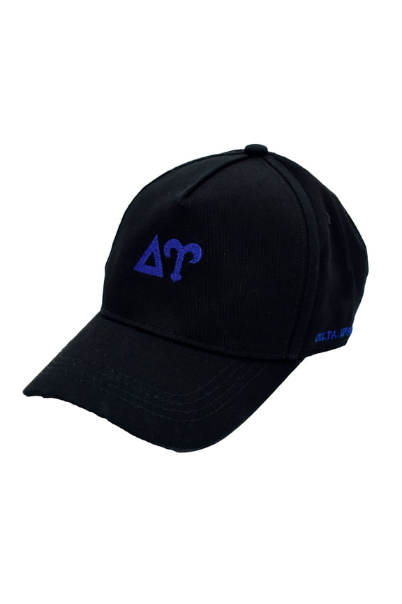Delta Upsilon Fraternity Baseball Cap - Brushed Cotton 5-Panel Black Hat, Adjustable Size, Embroidered Greek Letters and Fraternity Name in Print