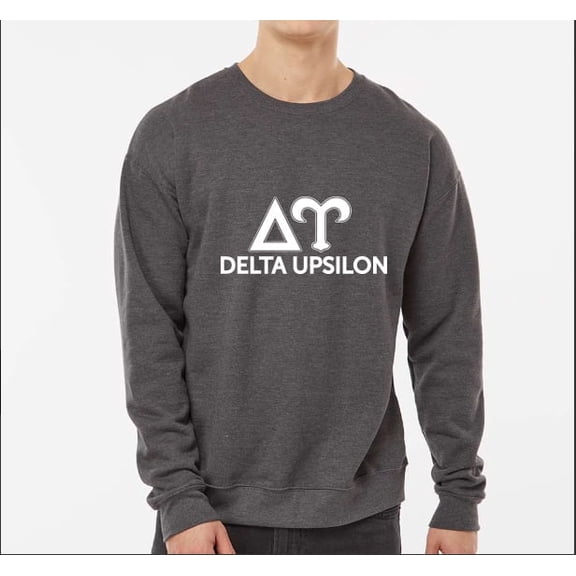 Delta Upsilon Sweatshirt, Crewneck Sweatshirt with Varsity Greek Letters Design - Size Medium
