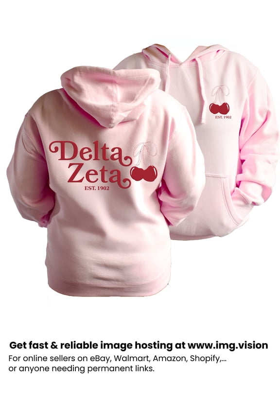 Delta Zeta Sweatshirt, Hooded Sweatshirt with Cherries Design, Size Large