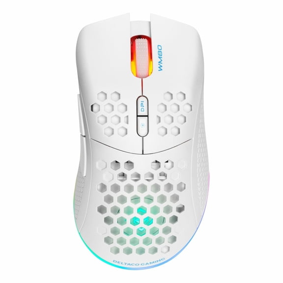 Deltaco Gaming WM80 400-4800 DPI Wireless Ultralight Gaming Mouse, Compact, White, GAM120W
