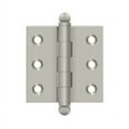 thumbnail image 1 of Deltana CH2020U15 2" Height X 2" Width Full Inset Cabinet Butt Hinge With Ball Tip Brushed Nickel Pair, 1 of 2